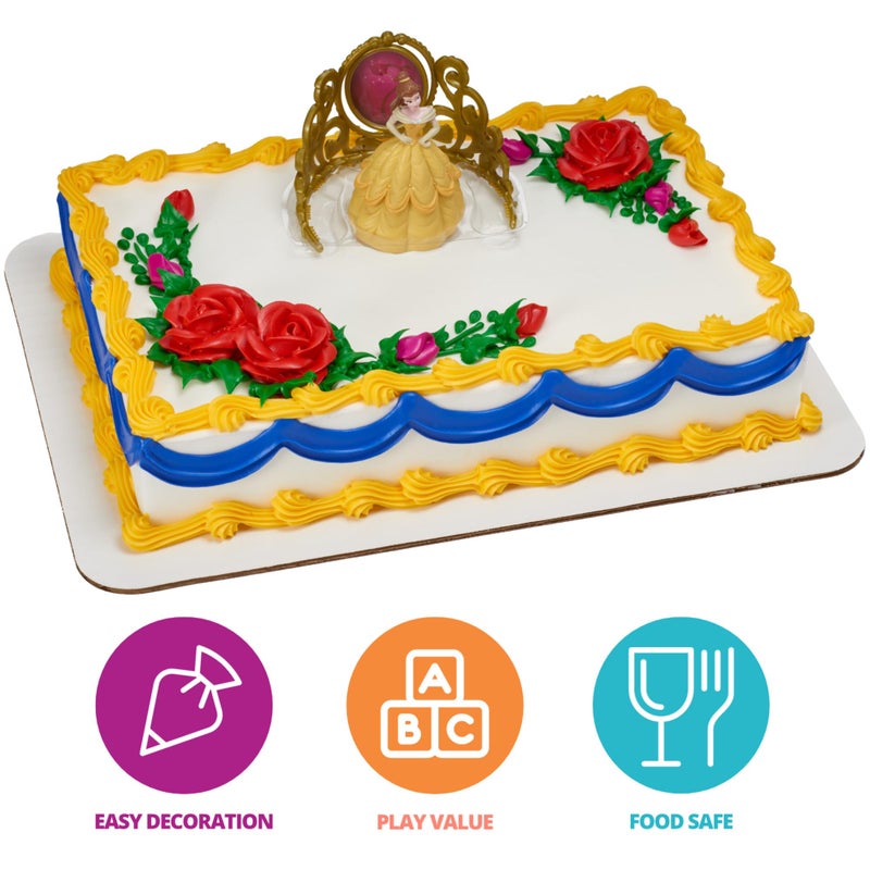 DecoPac DecoSetÂ® Disney Princess Belle Beautiful As A Rose Cake Topper, 2-Piece Decorations Set with Belle Figurine and Golden Tiara with Spinning Jewel, Beauty and the Beast Cake Decoration - Image 2